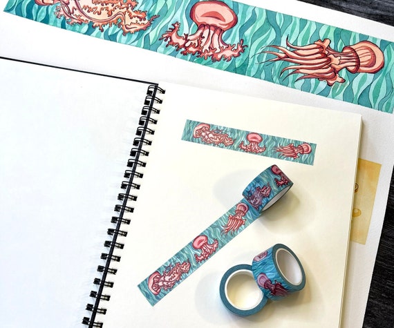 Washi Tape jellyfish, cute gift, Journaling, planner decoration, Sea life lover gift, beachcomber art gift, beach lover gift