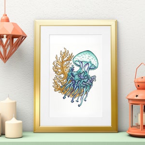 Vibrant Jellyfish Art Print, Ocean Wall Decor, Nautical Print, Underwater Artwork, Sea Life Poster, gift for her