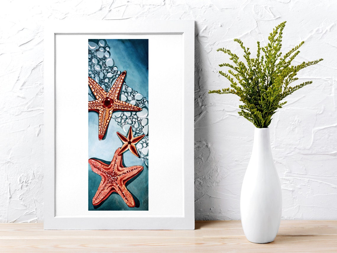 Starfish Wall Art, Watercolor Art Print, Coastal Decor, Beach House ...