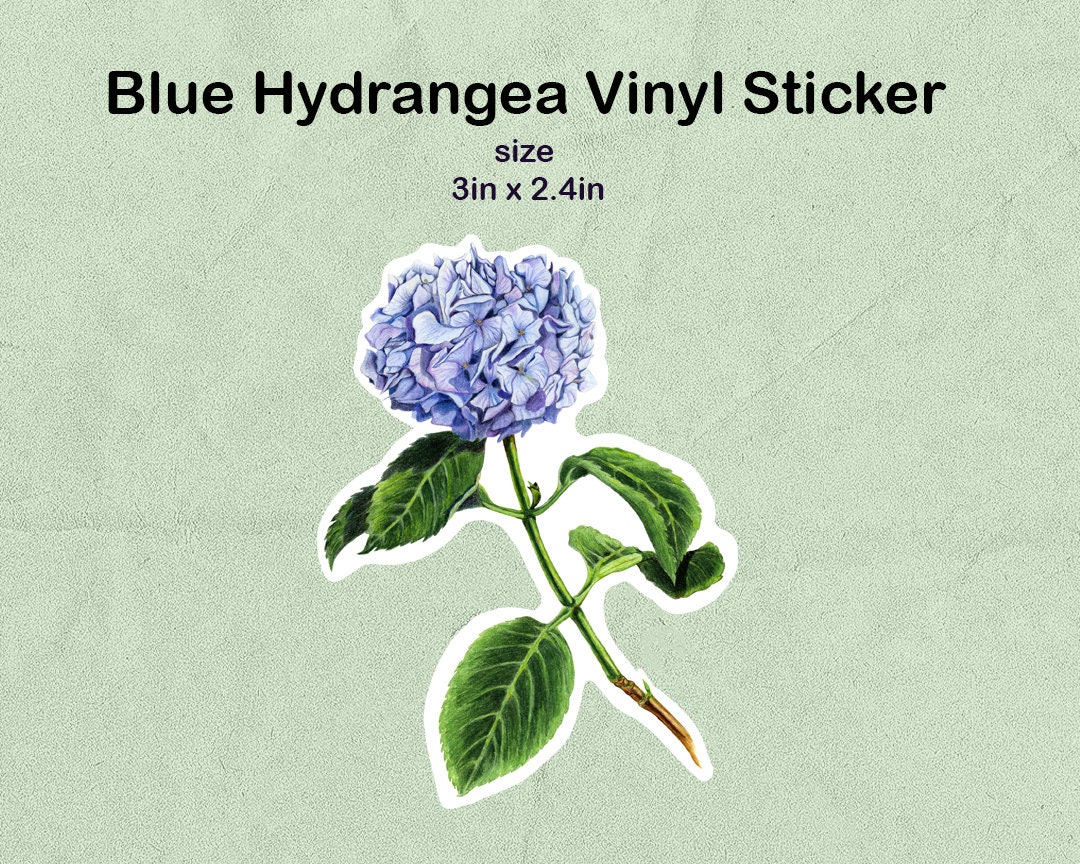 Hydrangea Sticker Blue Hydrangea Vinyl Sticker, Cottage Core Stickers for Laptop, Plant ...