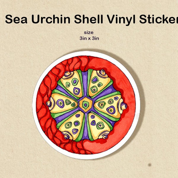 Sea Urchin Shell art Vinyl Sticker, Waterproof Sticker, for laptop, beachcomb art sticker, coastal sticker for journal, beach lover gift