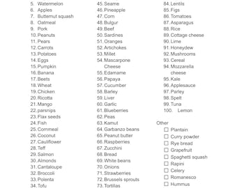 Lista imprimible de los primeros 100 alimentos del bebé - Incluye tarjetas de alimentos para hitos - Alimentación Dirigida por el Bebé - BLW - Versión descargable