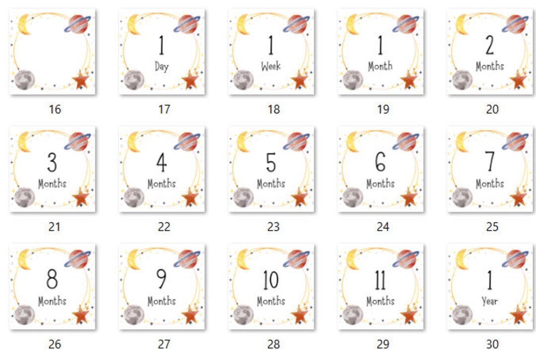 Printable Baby Milestone Cards - Space Theme - Baby Boy - 15 Cards ...