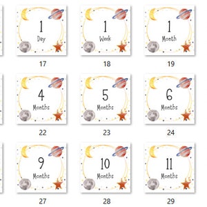 Cartes d'étape imprimables pour bébé - Thème de l'espace - Bébé garçon - 15 cartes - Téléchargez et imprimez vous-même !