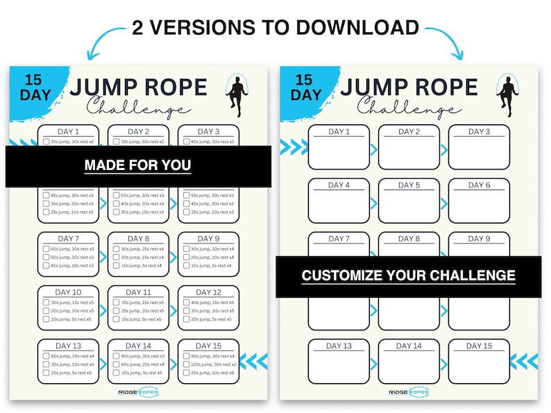15 Day Jump Rope Challenge | Workout Planner Download | Weight Loss ...