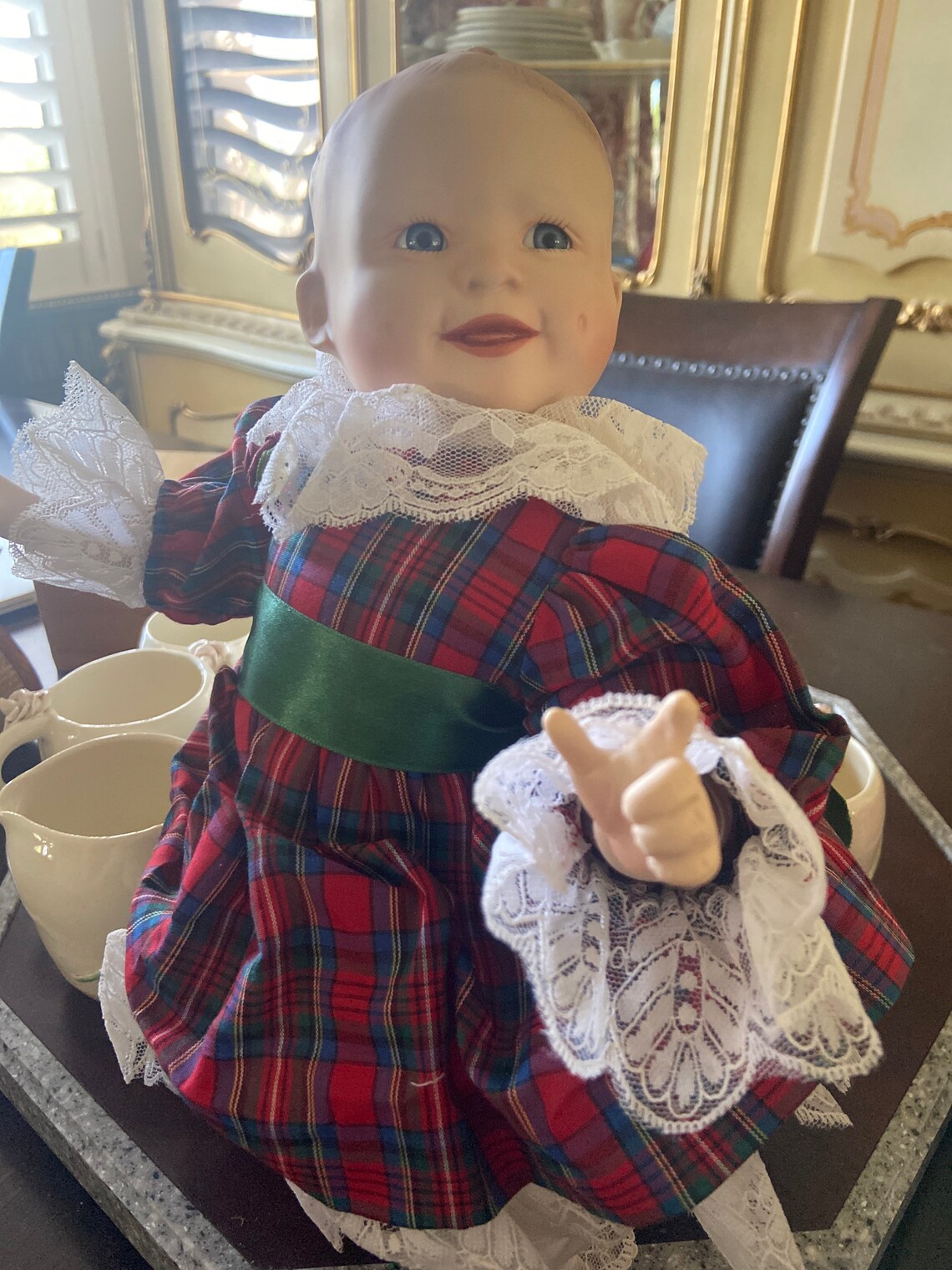 Christmas Porcelain Baby Doll Kneeling Etsy