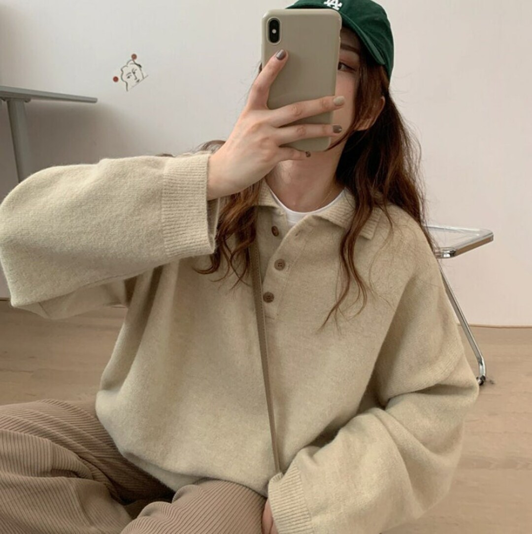 Retro Soft Cotton Pullover Sweater / Polo Collared Light - Etsy