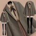 Dark Academia Clothing Set for Women / Woolen Coat, Shirt and Skirt 