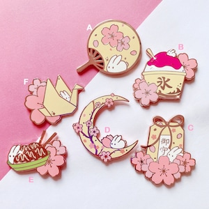 Moon Bunny Sakura - Kakegori -Takoyaki - Pai Pai - Origami - Omamori Hard Enamel Pin - Anime Manga Cute Kawaii