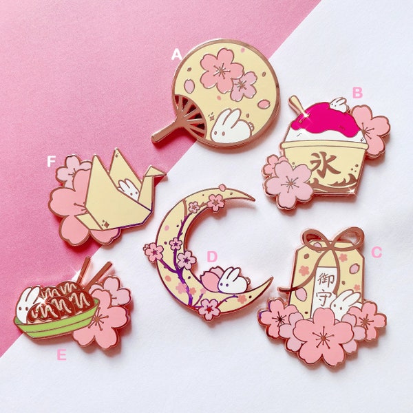 Moon Bunny Sakura - Kakegori -Takoyaki - Pai Pai - Origami - Omamori Hard Enamel Pin - Anime Manga Cute Kawaii