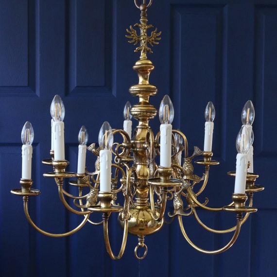 Antique Flemish Brass Two Tier Twelve Light Bulbous And Uk Antique Flemish Brass Two Tier Twelve, Flemish Brass Chandelier Uk