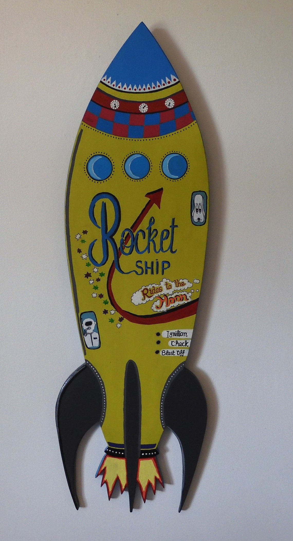 Original hand painted wall art/rocket Etsy