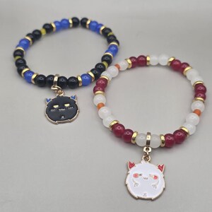 Cute Devil Cat Beaded Bracelet Set – Black & White Kawaii Charm Bracelets