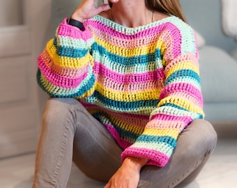 Crochet Scrap Yarn Sweater Pattern: Easy Slouchy Jumper (XS-XL)