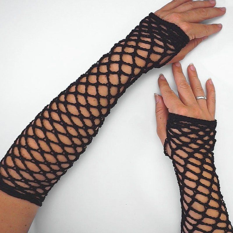 DIAMANTÉ FISHNET Gloves Drag Performance Singer Opera Length Statement  Gloves, Stocking Gloves, Cosplay Costume Sexy Gloves, Party Outfit 