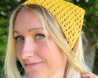 Lenço de cabeça tipo bandana de crochê: faixa triangular estilo boho