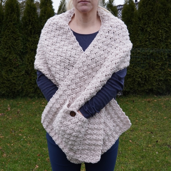 Crochet de motif de châle de poche | Châle au crochet avec poches | Écharpe de poche