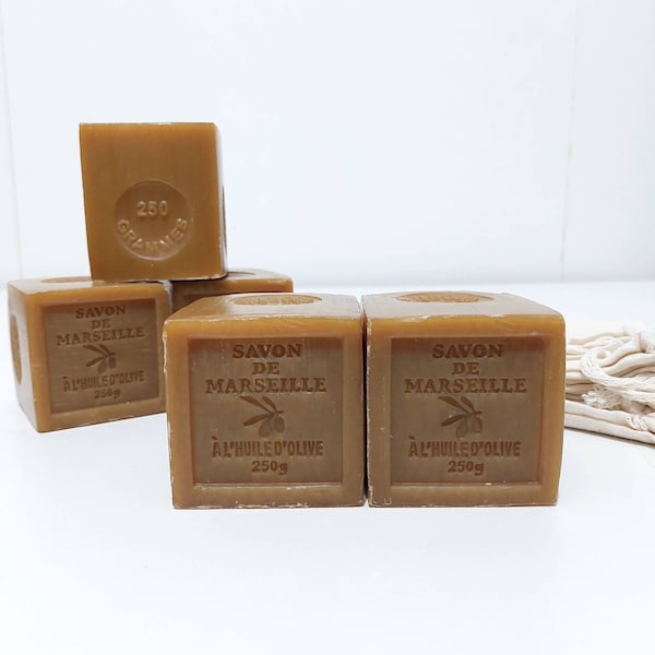 3 Pack Authentic Marseille French Soap - 8.8 oz (250gr.) each -High Quality Handcrafted with %100 Virgin Olive Oil - Fragrance-Free- Natural