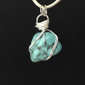 Silver Wrapped Blue Necklace- Blue Howlite Jewelry- Wire Wrapped Blue Gemstone Necklace- Women&#39;s Wrapped Blue Stone Necklace- Blue Nugget