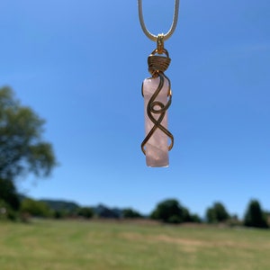 Rose Quartz Crystal wire wrapped necklace - Rose quartz wire wrapped pendant - Rose Quartz Crystal Necklace - Rose Quartz Crystal Pendant
