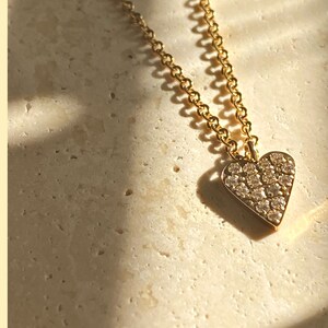 Dainty Heart Necklace: 18k Gold Plated Sterling Silver Pave Pendant