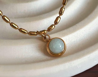 Dainty Blue Stone Pendant Necklace, 18k Gold Plated, Minimalist, gift for her,wedding