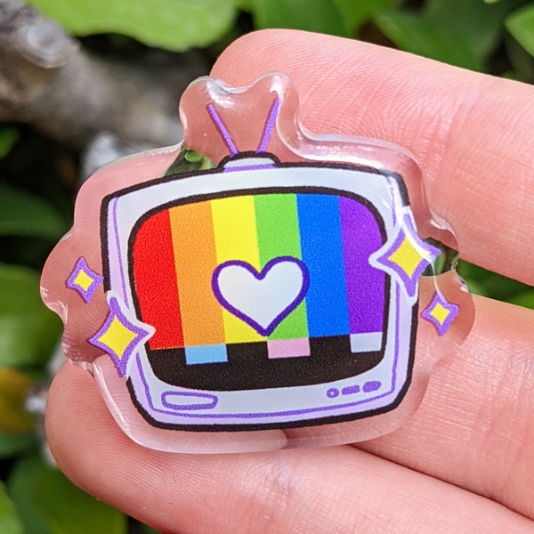 Rainbow TV Acrylic Pin! 1.5in