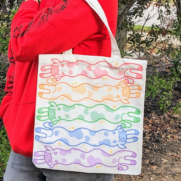 Rainbow Wiggly Cow Tote Bag!