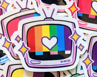 ¡Pegatinas impermeables con la bandera del orgullo estática de TV!