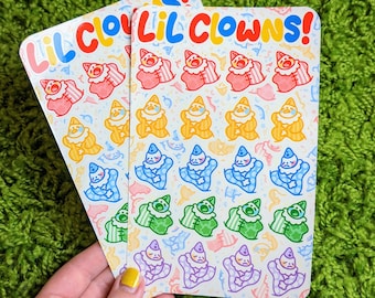 Cute Lil Clowns Waterproof Sticker Sheet!