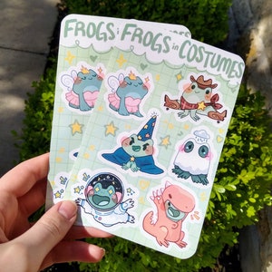 Frogs in Costumes Waterproof Sticker Sheet!