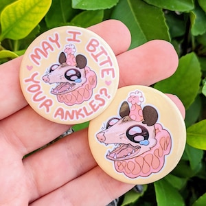 Party Opossum Button! May I Bite Your Ankles? 1.5"