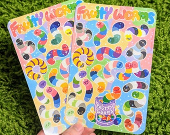 Fruity Worms Sparkly Pride Waterproof Sticker Sheet!