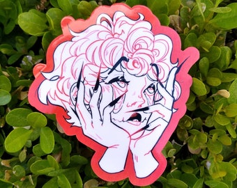 Red Droopy Eye Girl Waterproof Sticker!