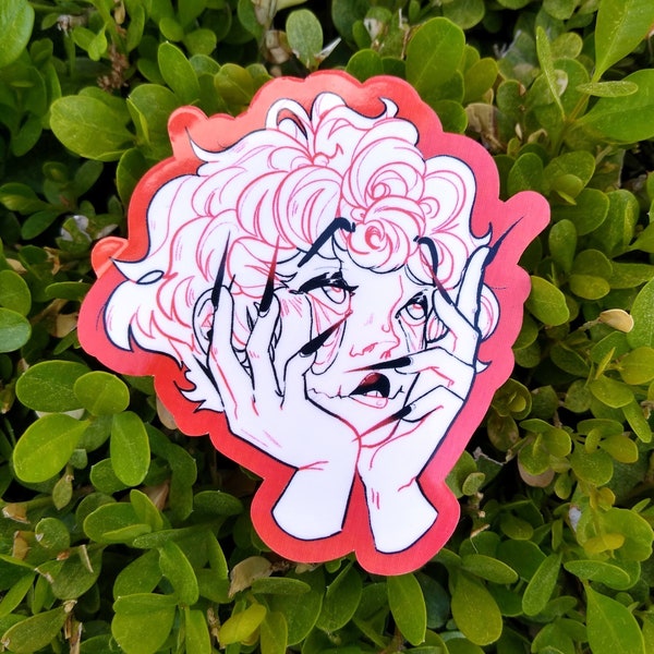 Red Droopy Eye Girl Waterproof Sticker!