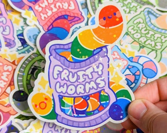 Pride Fruity Worm Sparkly Waterproof Stickers!