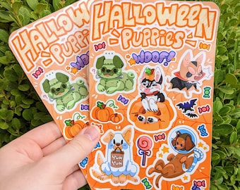 Halloween Puppies Waterproof Sticker Sheet!