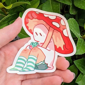 Cute Mushroom Ghost Waterproof Sticker Set V6 Red Mushroom