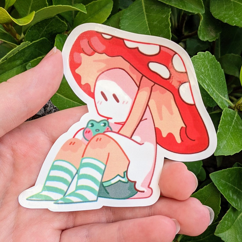 Cute Mushroom Ghost Waterproof Sticker Set V6 Red Mushroom