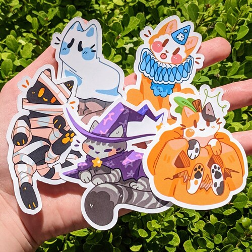 ¡Set de pegatinas impermeables de gatitos de Halloween!