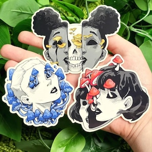 ¡Pegatinas impermeables con forma de cara de hongo transparente para chica!