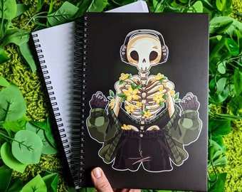 Chilling Skeleton with Flowers Hardback Dotted Notebook