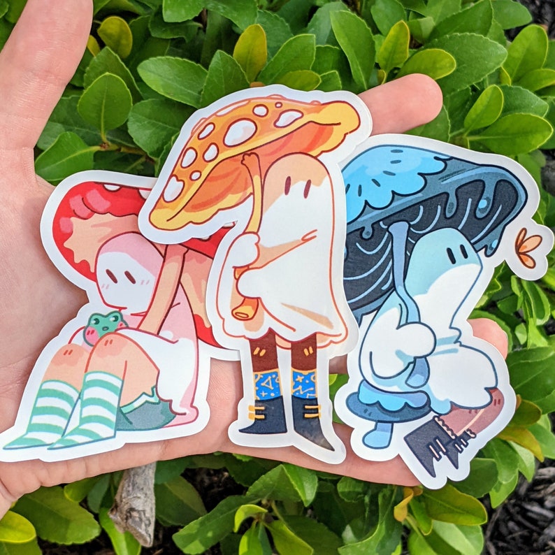 Cute Mushroom Ghost Waterproof Sticker Set V6 image 1