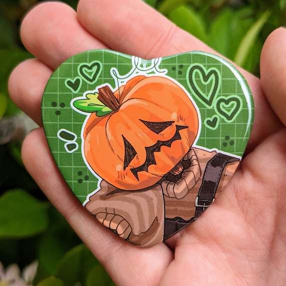 Autumn Pumpkin Head Large Heart Button // 2.25in Cute - Etsy 日本