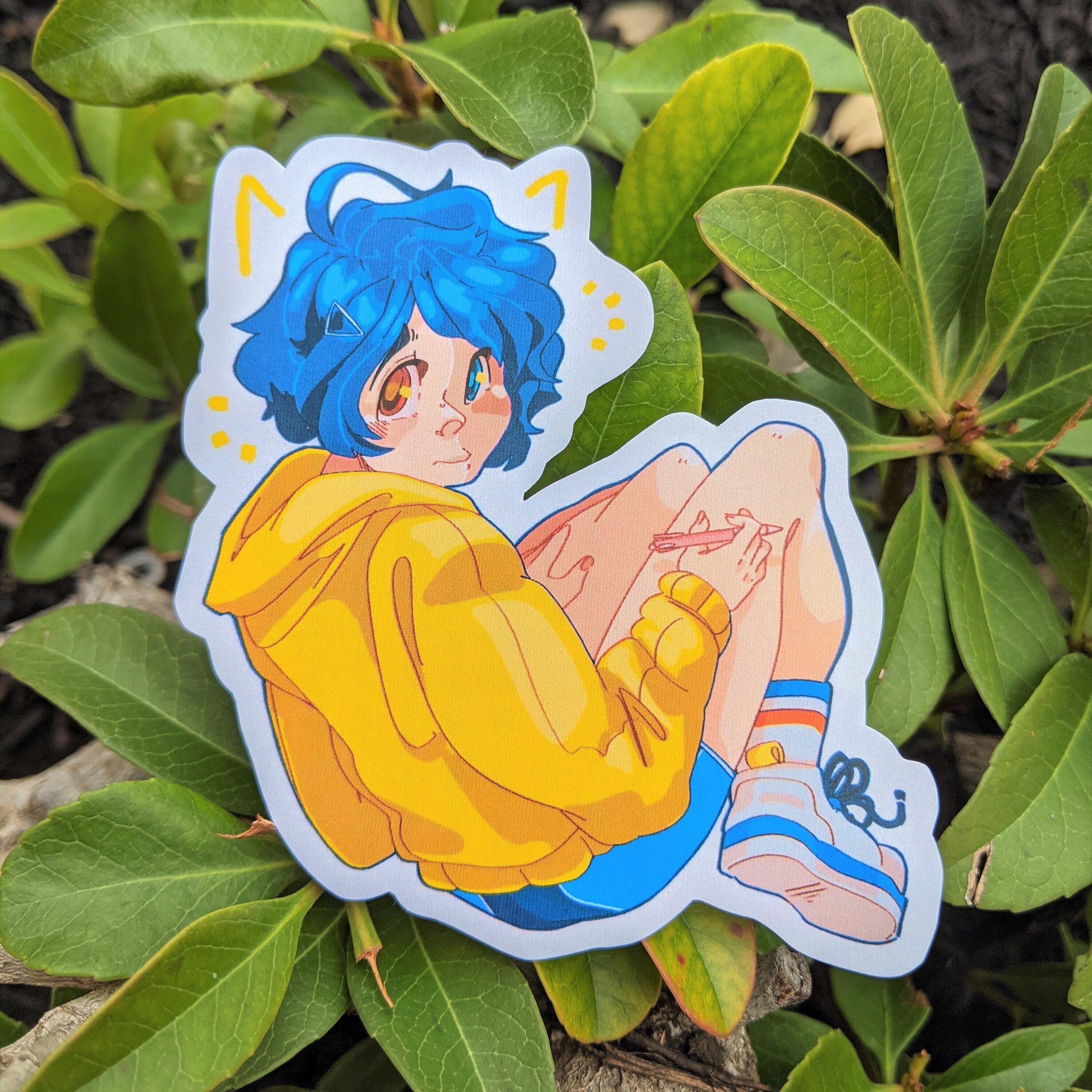 Cute Blue Haired Anime Girl in Qipao Original Artwork Sticker for Sale by  LadyFeatherbutt