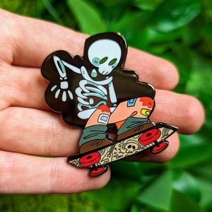 Skeleton Ghost Skater Enamel Pin 2in