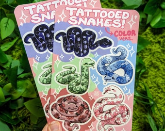 ¡Hoja de pegatinas impermeables de serpiente tatuada de color!