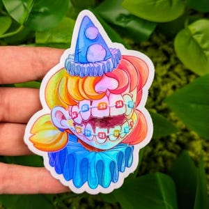 Sticker Clown pastel pour filles, dents holographiques