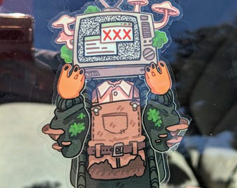 Mushroom Grunge TV Head Window Sticker