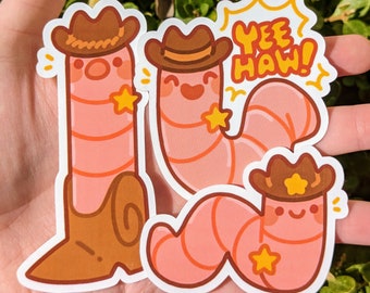 Cowboy Worm Waterproof Stickers!